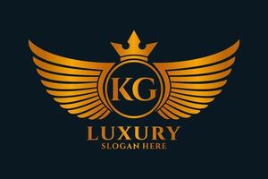 lettre d'aile royale de luxe kg crête couleur or logo vecteur, logo de victoire, logo de crête, logo d'aile, modèle de logo vectoriel. vecteur