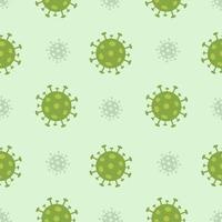 modèle sans couture de vecteur covid19. cellules virales vertes sur fond vert clair. icônes répétitives pour les fonds d'écran, les fonds d'écran