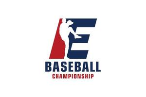 lettre e avec création de logo de baseball. éléments de modèle de conception de vecteur pour l'équipe sportive ou l'identité d'entreprise.