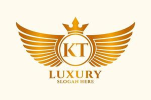 lettre d'aile royale de luxe kt crête or couleur logo vecteur, logo de victoire, logo de crête, logo d'aile, modèle de logo vectoriel. vecteur