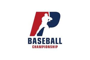 lettre p avec création de logo de baseball. éléments de modèle de conception de vecteur pour l'équipe sportive ou l'identité d'entreprise.