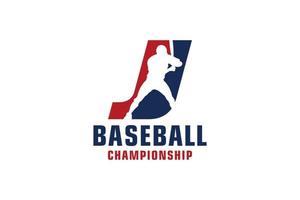 lettre j avec création de logo de baseball. éléments de modèle de conception de vecteur pour l'équipe sportive ou l'identité d'entreprise.