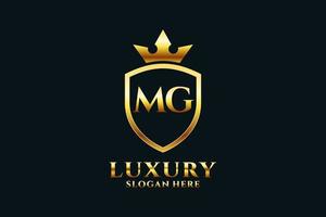 logo monogramme de luxe élégant initial mg ou modèle de badge avec volutes et couronne royale - parfait pour les projets de marque de luxe vecteur