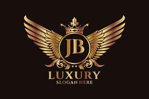 lettre d'aile royale de luxe jb crête logo couleur or vecteur, logo de victoire, logo de crête, logo d'aile, modèle de logo vectoriel. vecteur