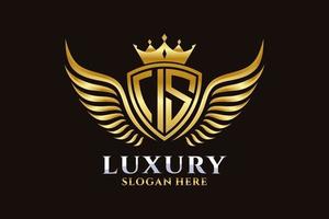 lettre d'aile royale de luxe est vecteur de logo de couleur or crête, logo de victoire, logo de crête, logo d'aile, modèle de logo vectoriel.