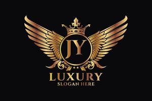 lettre d'aile royale de luxe jy crête vecteur de logo couleur or, logo de victoire, logo de crête, logo d'aile, modèle de logo vectoriel.