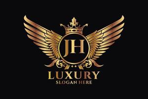 lettre d'aile royale de luxe jh crête logo couleur or vecteur, logo de victoire, logo de crête, logo d'aile, modèle de logo vectoriel. vecteur