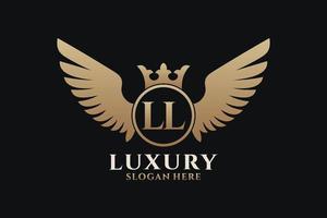 lettre d'aile royale de luxe ll crest logo couleur or vecteur, logo de victoire, logo de crête, logo d'aile, modèle de logo vectoriel. vecteur
