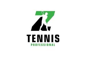 lettre z avec création de logo de silhouette de joueur de tennis. éléments de modèle de conception de vecteur pour l'équipe sportive ou l'identité d'entreprise.