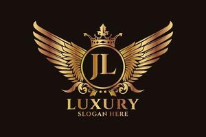 lettre d'aile royale de luxe jl crête logo couleur or vecteur, logo de victoire, logo de crête, logo d'aile, modèle de logo vectoriel. vecteur