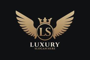 lettre d'aile royale de luxe ls crête logo couleur or vecteur, logo de victoire, logo de crête, logo d'aile, modèle de logo vectoriel. vecteur