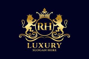 modèle de logo de luxe royal lion lettre initiale rh dans l'art vectoriel pour les projets de marque de luxe et autres illustrations vectorielles.