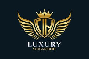 lettre d'aile royale de luxe ik crête vecteur de logo couleur or, logo de victoire, logo de crête, logo d'aile, modèle de logo vectoriel.
