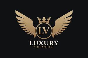 lettre d'aile royale de luxe lv crête or couleur logo vecteur, logo de victoire, logo de crête, logo d'aile, modèle de logo vectoriel. vecteur