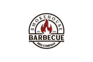 barbecue rustique rétro vintage, barbecue, vecteur de conception de logo de timbre d'étiquette de barbecue