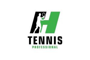 lettre h avec création de logo de silhouette de joueur de tennis. éléments de modèle de conception de vecteur pour l'équipe sportive ou l'identité d'entreprise.
