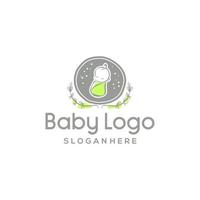 création de concept de logo bébé mignon avec feuille vecteur