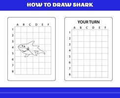 comment dessiner un requin pour les enfants. comment dessiner un requin pour se détendre et méditer. vecteur