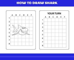 comment dessiner un requin pour les enfants. comment dessiner un requin pour se détendre et méditer. vecteur