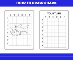 comment dessiner un requin pour les enfants. comment dessiner un requin pour se détendre et méditer. vecteur