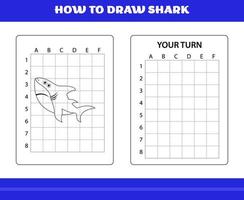 comment dessiner un requin pour les enfants. comment dessiner un requin pour se détendre et méditer. vecteur