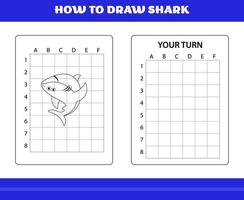 comment dessiner un requin pour les enfants. comment dessiner un requin pour se détendre et méditer. vecteur