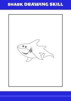 compétence de dessin de requin pour les enfants. livre de compétences de dessin de requin pour la détente et la méditation. vecteur