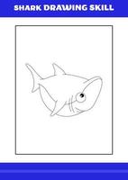 compétence de dessin de requin pour les enfants. livre de compétences de dessin de requin pour la détente et la méditation. vecteur