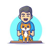 personnes mignonnes avec illustration d'icône de vecteur de dessin animé de chat. concept d'icône d'animal de personnes isolé vecteur premium. style de dessin animé plat