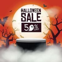 joyeux halloween vente produit podium, offre, remise - illustration vectorielle vecteur