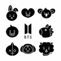 jeu d'icônes caractère bt21. un dessin animé mignon de visage. convient pour les papiers peints pour smartphones, les impressions, les affiches, les dépliants, les cartes de vœux, etc. vecteur