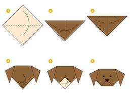 modèle mobile de didacticiel de schéma d'origami de chien brun. origami pour les enfants. étape par étape comment faire un joli chien en origami. illustration vectorielle. vecteur