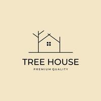 arbre maison dessin au trait logo vecteur modèle de conception minimaliste