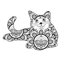 conception d'illustration vectorielle de coloriage de mandala de chat mignon. vecteur