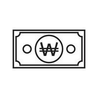icône de contour de billet de symbole de devise won coréen. vecteur