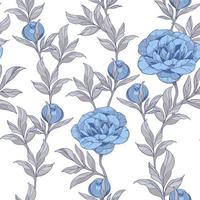 modèle sans couture avec des fleurs de pivoines bleues avec des feuilles grises, illustration vectorielle vecteur