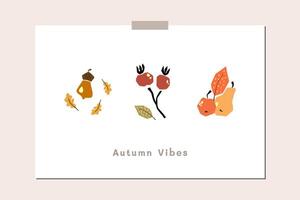 modèle d'affiche de carte de voeux d'humeur d'automne. bienvenue à l'invitation d'action de grâces de la saison d'automne. feuilles de nature carte postale minimaliste, arbres, citrouilles, formes abstraites. illustration vectorielle en style cartoon plat vecteur