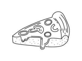 tranche de pizza aux champignons et fromage fondu dans un doodle dessiné à la main. esquisser. décoration pour cartes de voeux, affiches. vecteur