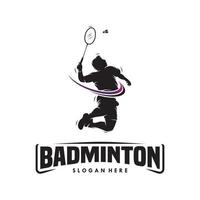 saut smash badminton silhouette création de logo vecteur