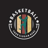 création de logo de silhouette de flamme de slam dunk de basket-ball vecteur