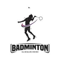 saut smash badminton silhouette création de logo vecteur