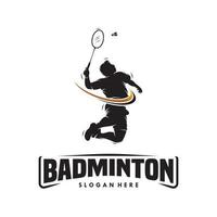 saut smash badminton silhouette création de logo vecteur