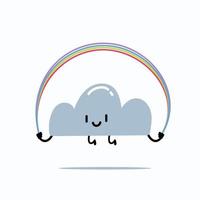 un nuage joue au saut à la corde avec arc-en-ciel. illustration vectorielle isolée. vecteur