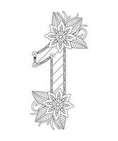 page de coloriage numéro avec style floral. 123 coloriages - numéro 1 vecteur gratuit