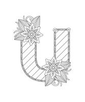 page de coloriage alphabet avec style floral. abc coloriage page - lettre u vecteur gratuit