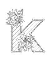 page de coloriage alphabet avec style floral. abc coloriage page - lettre k vecteur gratuit