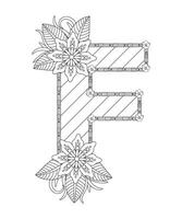 page de coloriage alphabet avec style floral. abc coloriage page - lettre f vecteur gratuit