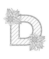 page de coloriage alphabet avec style floral. abc coloriage page - lettre d vecteur gratuit