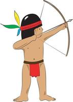 mignon chasseur natif garçon avec arc et flèche vecteur