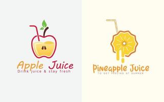 vecteur de conception de logo de jus de fruits, ananas buvant du jus avec du verre